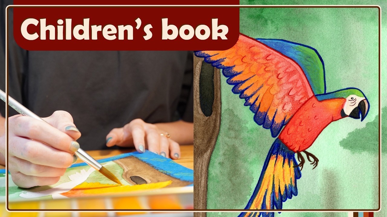 Mixed Media Illustration for a Children's Book // Painting a Macaw