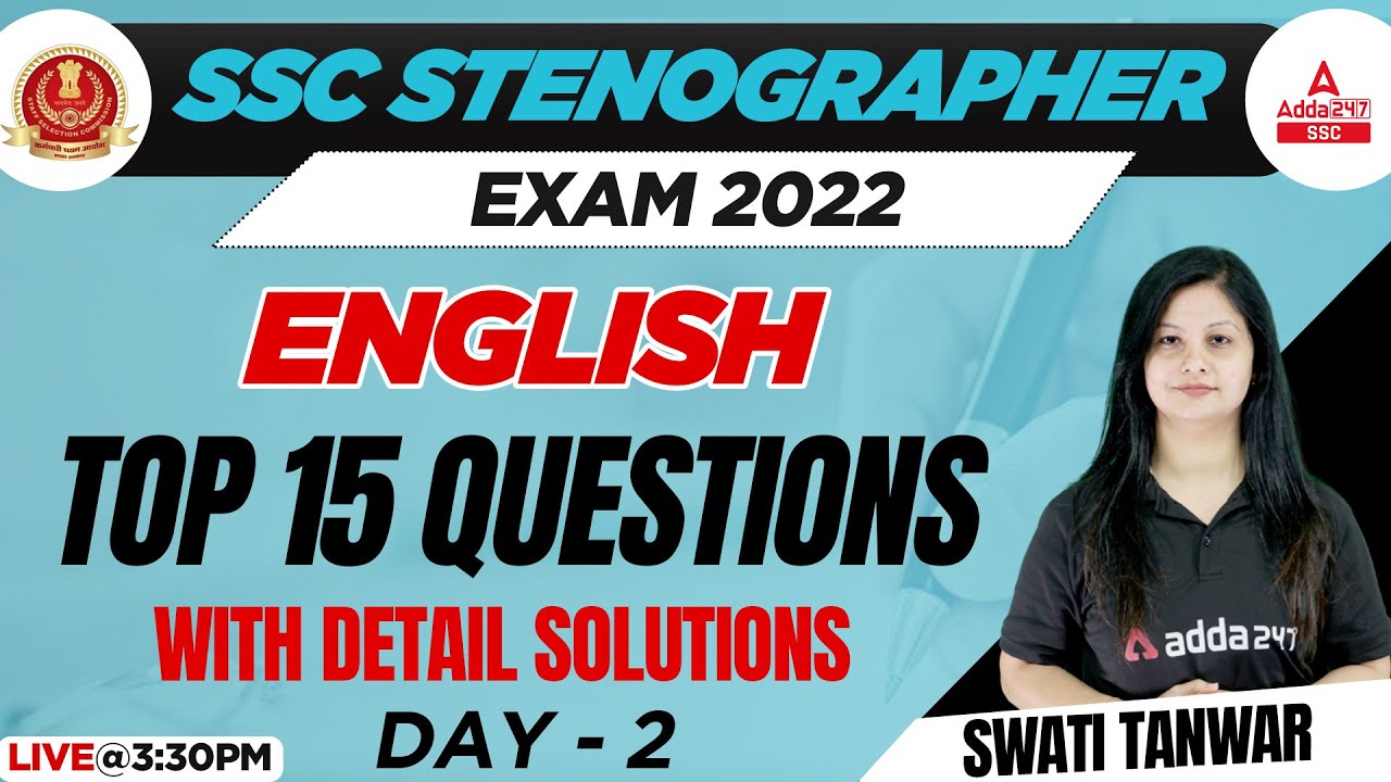 SSC Stenographer 2022 | Steno English Classes | Top 15 Questions with Solutions #2 by Swati Tanwar