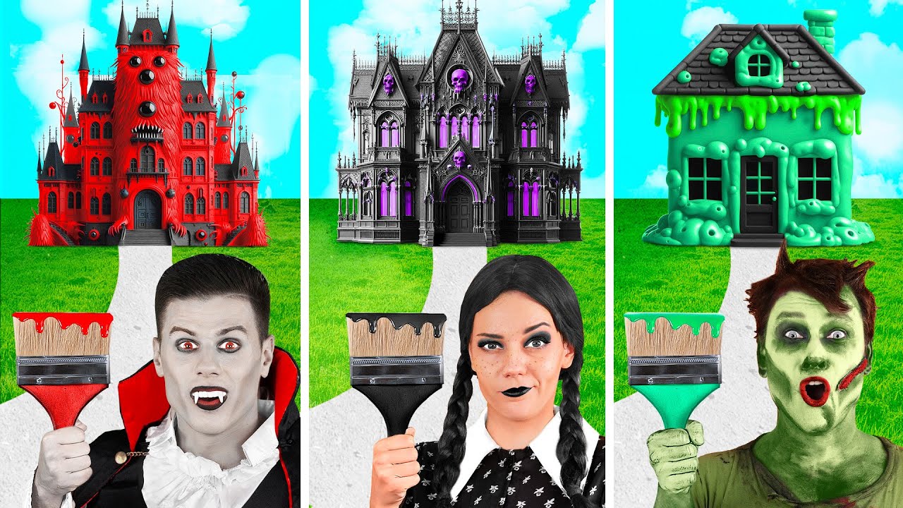 Домики Одного Цвета Челлендж Уэнсдей vs Вампир vs Зомби | Креативные Лайфхаки Для Декора Fun Teen