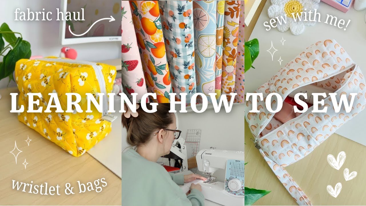 Learning to Sew 🧵🪡 quilted makeup bags, wristlet, fabric haul, & sewing supplies | studio vlog