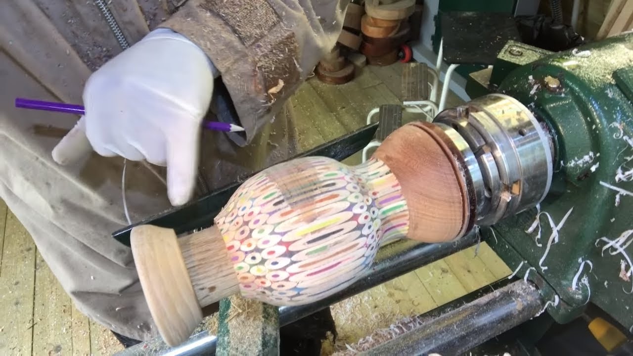 Woodturning - A Colorful Vase Using Pencils