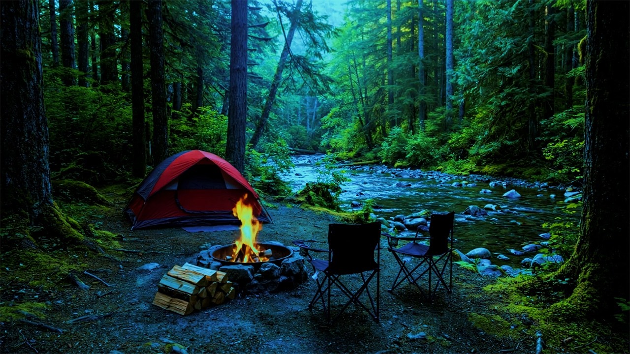 Cozy Campfire by the River | Gentle Forest Stream Sounds for Deep Sleep