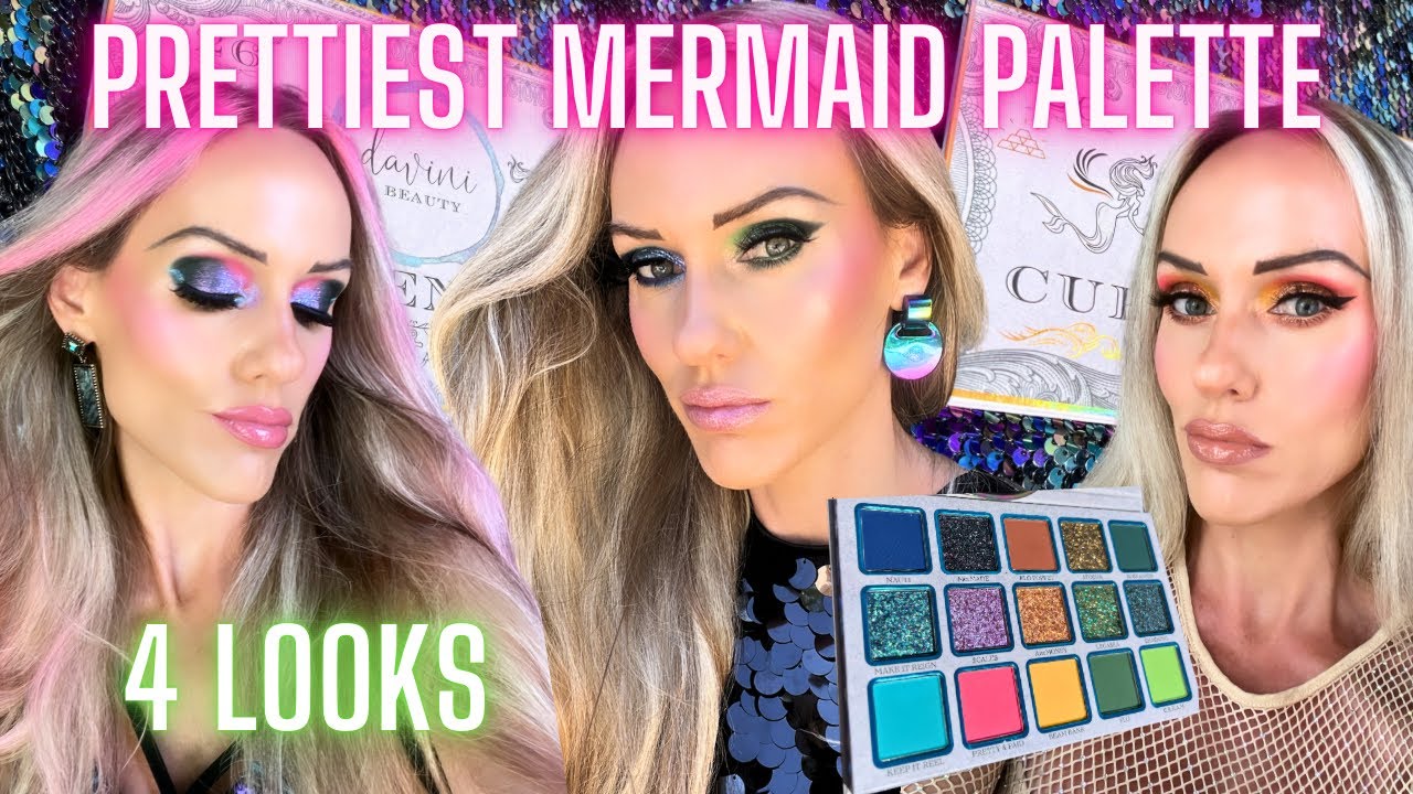 DAVINI BEAUTY CURRENT$EA PALETTE 🧜🏻‍♀️ 4 Looks & Review (Mermaid Eyeshadow & Makeup)