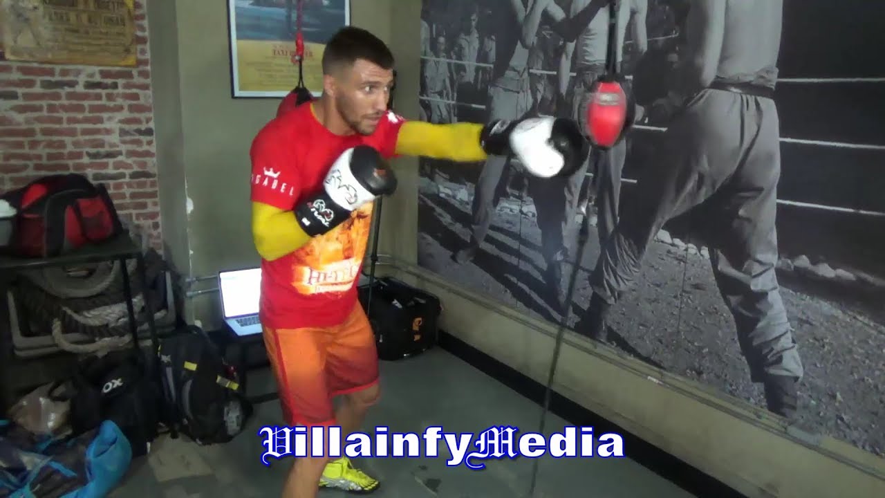 VASYL LOMACHENKO TOYS WITH DOUBLE END BAG BEFORE WORKING SPEED BAG; IN PHENOMENAL SHAPE