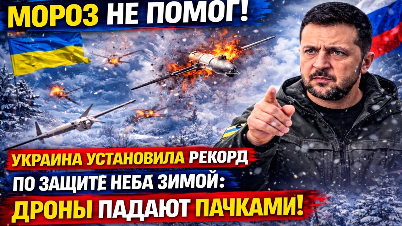 МОРОЗ НЕ ПОМОГ! Украина установила рекорд по защите неба зимой: Дроны падают пачками!