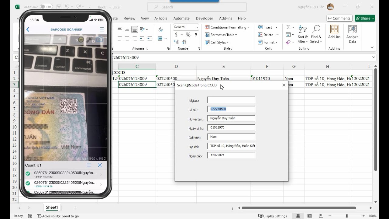 Program a Form to receive citizen identification by scanning barcode with VBA, C#, Delphi