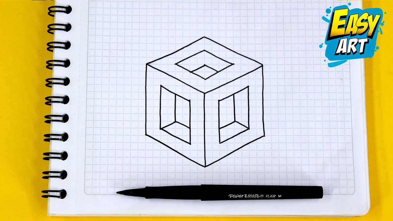 Dibujos MUY FACILES de Hacer 🔴 Como Dibujar un CUBO 3D con AGUJEROS - Easy Way To DRAW 3D - Art