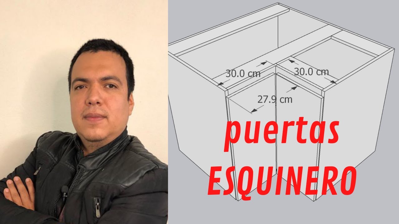 Cómo calcular el ancho de las puertas en un mueble esquinero de cocina usando bisagras esquineras.