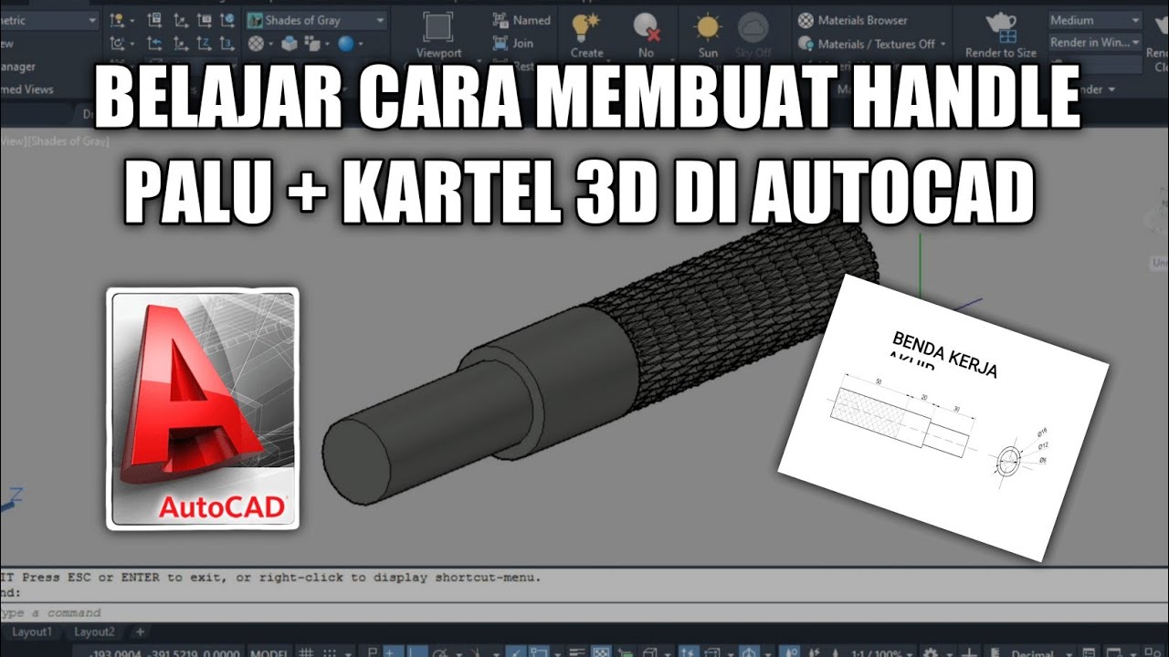 CARA MEMBUAT HANDLE PALU + KARTEL 3D DI AUTOCAD