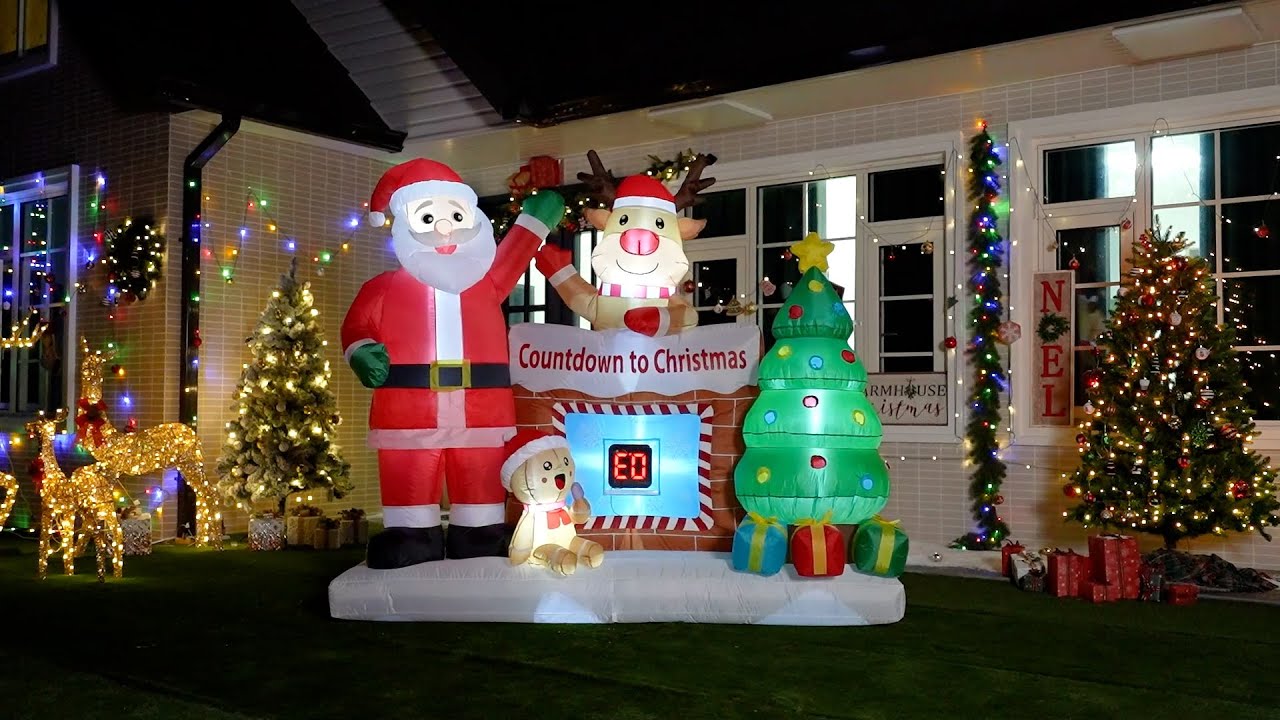 SHareconn 8ft Christmas Inflatable Outdoor Decorations Snowman Santa Countdown