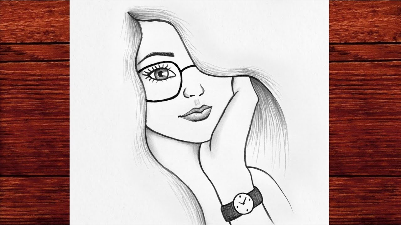 Girl Face Drawing with Glasses | Front View Pencil Portrait Step by Step for Beginners