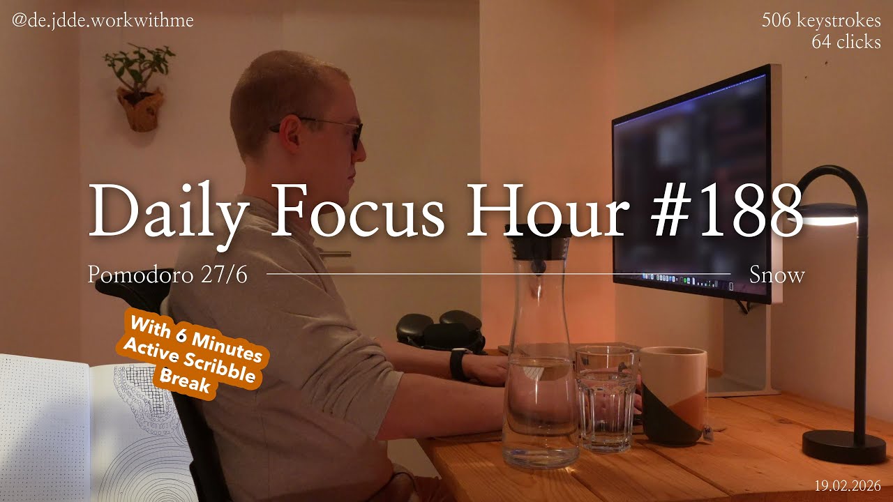 Daily Focus Hour | 2026-02-19T04:45:28 | Work With Me |Pomodoro 27/6| Snowy Ambience❄️ +Typing&Timer
