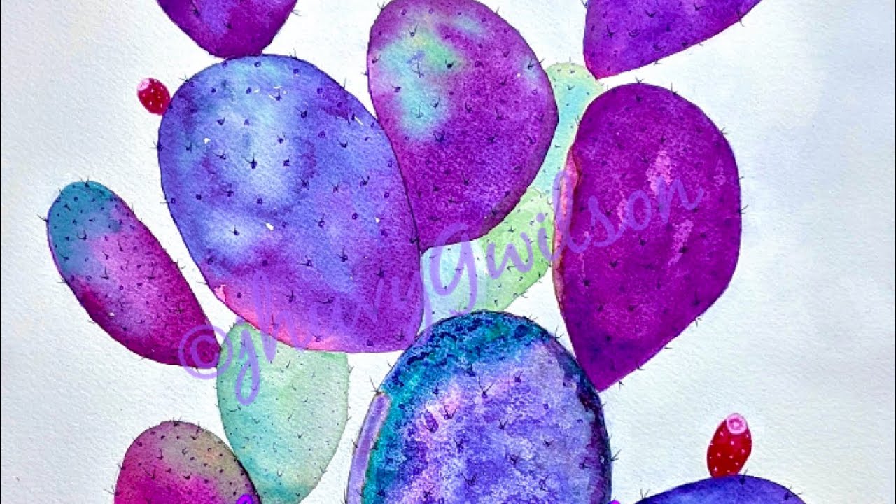 Painting Purple Prickly Pear Cactus in Watercolor