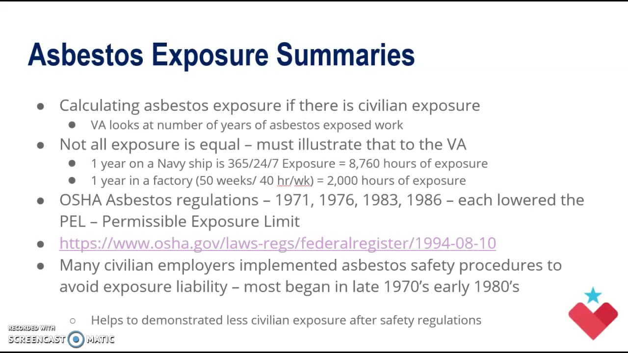 Asbestos Exposure Summaries for VA Claims