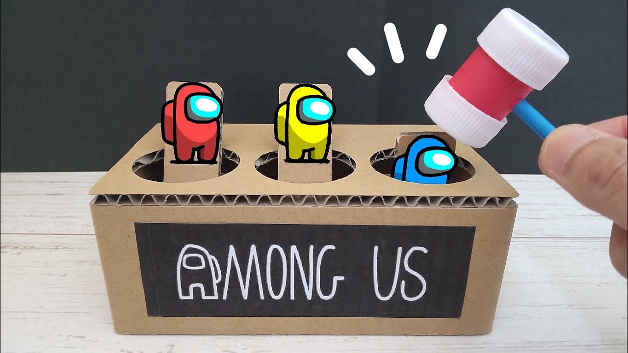 FUNNY Cardboard Whack-A-Mole Game DIY idea with Among Us