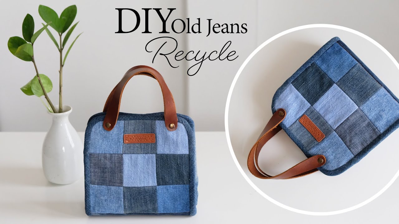 denim reuse ideas , easy to sew, sewing diy a open wide denim tote bag tutorial, (ep203)