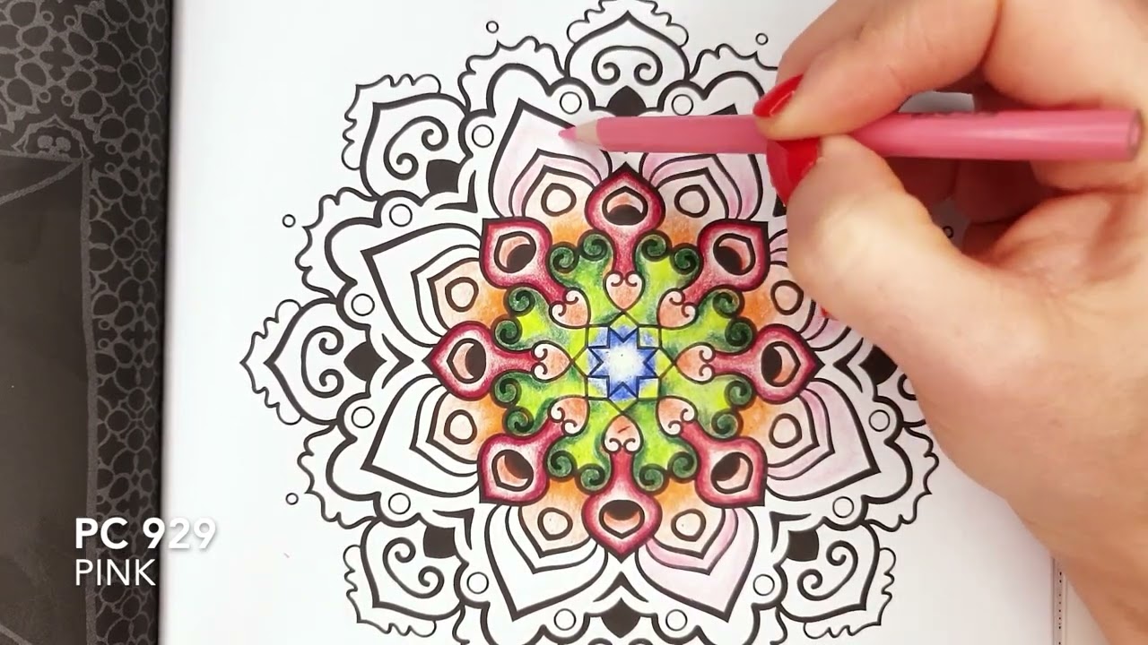 Mandala from Mindful Mandalas book | Prismacolor pencils | Time lapse coloring