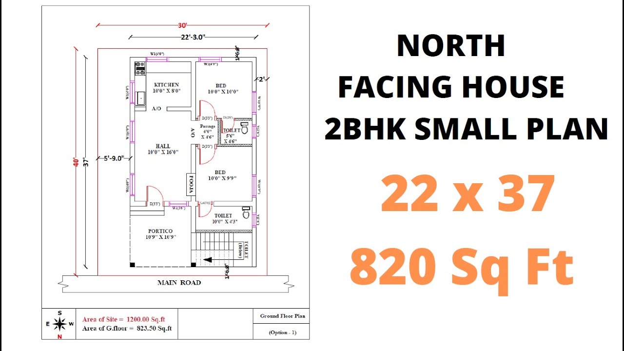 north facing house plan I 800 sq ft built up area