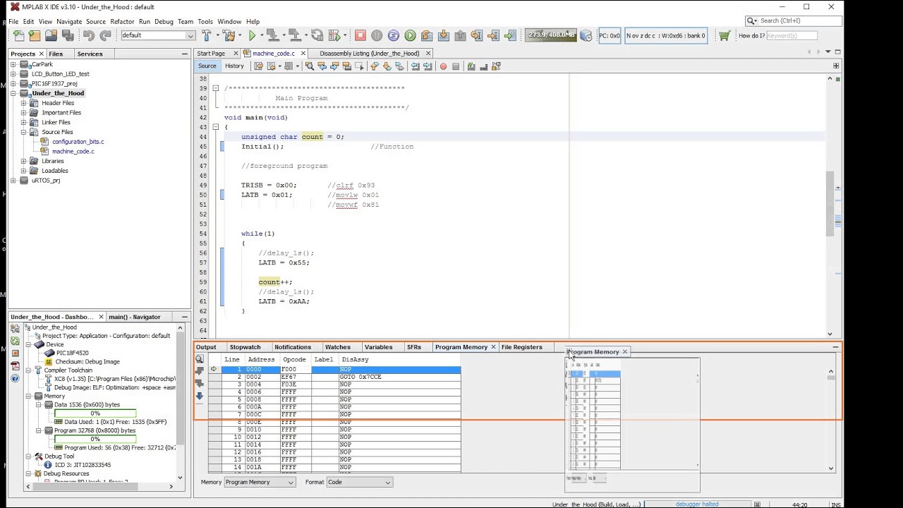 A simple Debugging exercise in MPLABX using ICD3