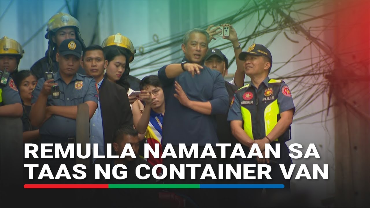 WATCH: Remulla spotted atop container van monitoring protest in Recto | ABS-CBN News