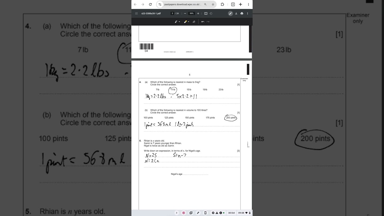 Complete Work Through of the WJEC Unit 1 Non-Calculator Intermediate Tier Maths Exam from 2023