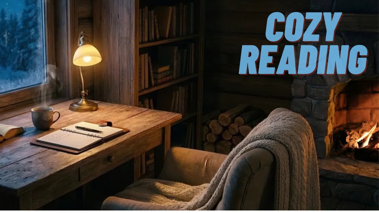 Winter Cabin Reading Ambience ❄️ Soft Piano & Warm Fireplace Sounds for a Cozy Night