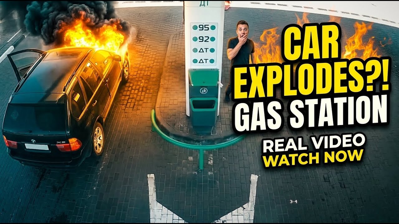 Smoking car catches fire at gas station in Gomel, Belarus
