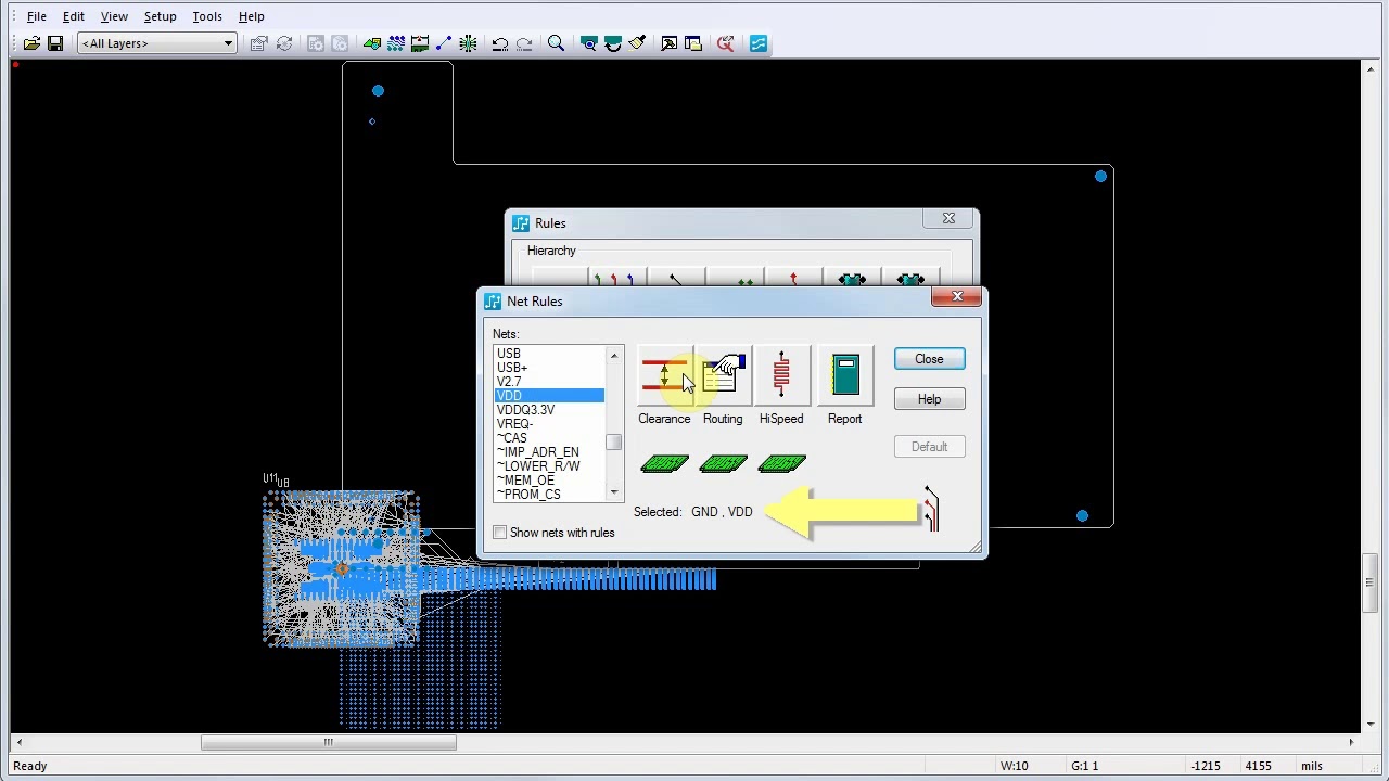Setting net clearance rules in PADS Layout