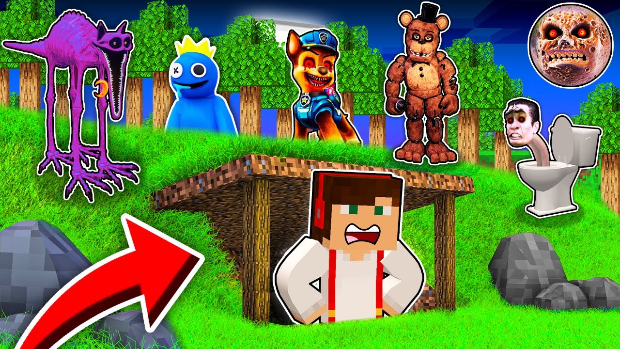 NAJLEPSZA KRYJÓWKA PRZED STRASZNYMI POSTACIAMI CATNAP, FNAF, SKIBIDI W MINECRAFT?! GPLAY & LAKI