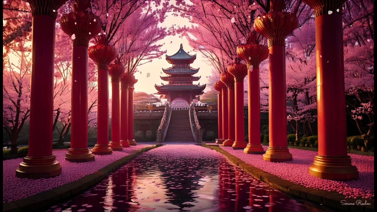 🌸 Peaceful Cherry Blossom Temple Ambience ASMR | NO MUSIC | Soothing Sakura Garden & Nature Sounds