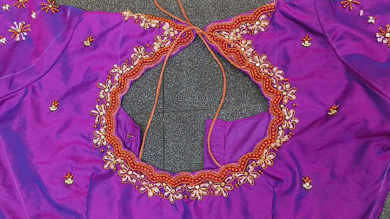 Zardosi work| Aari work blouse|Purple aari work blouse|Thread work design 