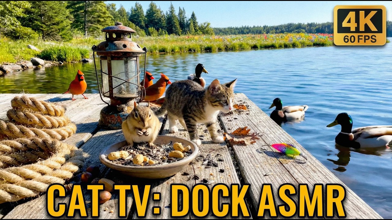 Cat TV for Cats to Watch 🌻 Beautiful Wildflower Lake & Ducks - 8 Hours
