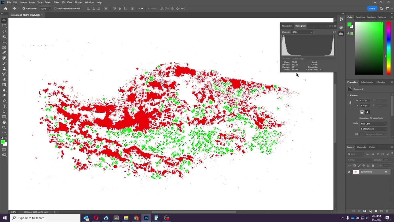 Count selected pixels in Photoshop