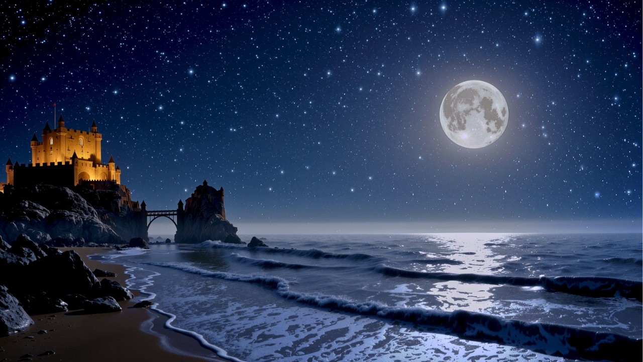 Moonlit Castle by the Sea | 10 HOURS Ocean Ambience (NO ADS)