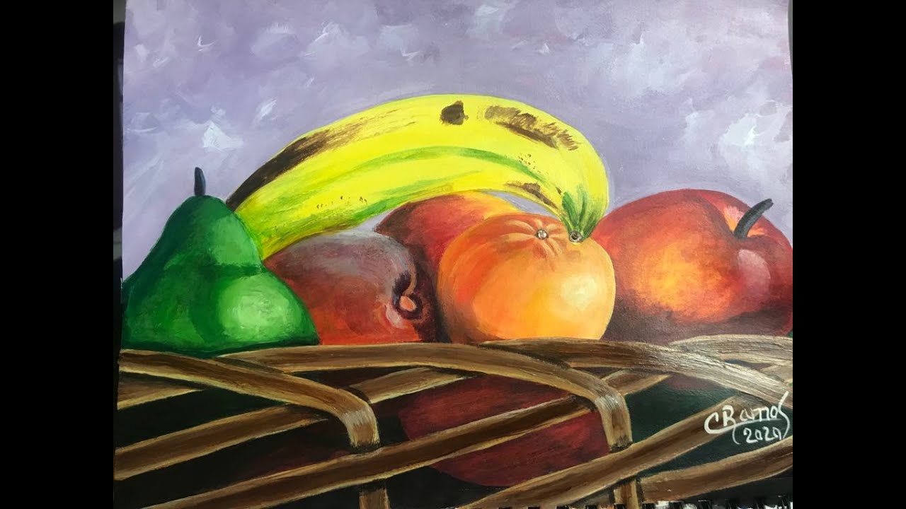 PINTANDO CESTA CON FRUTAS ACRILICO