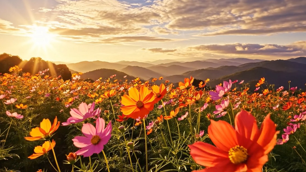 Golden Spring Meadow in Bloom HD | Rolling Flower Fields Ambient Nature Scenery for Relaxation
