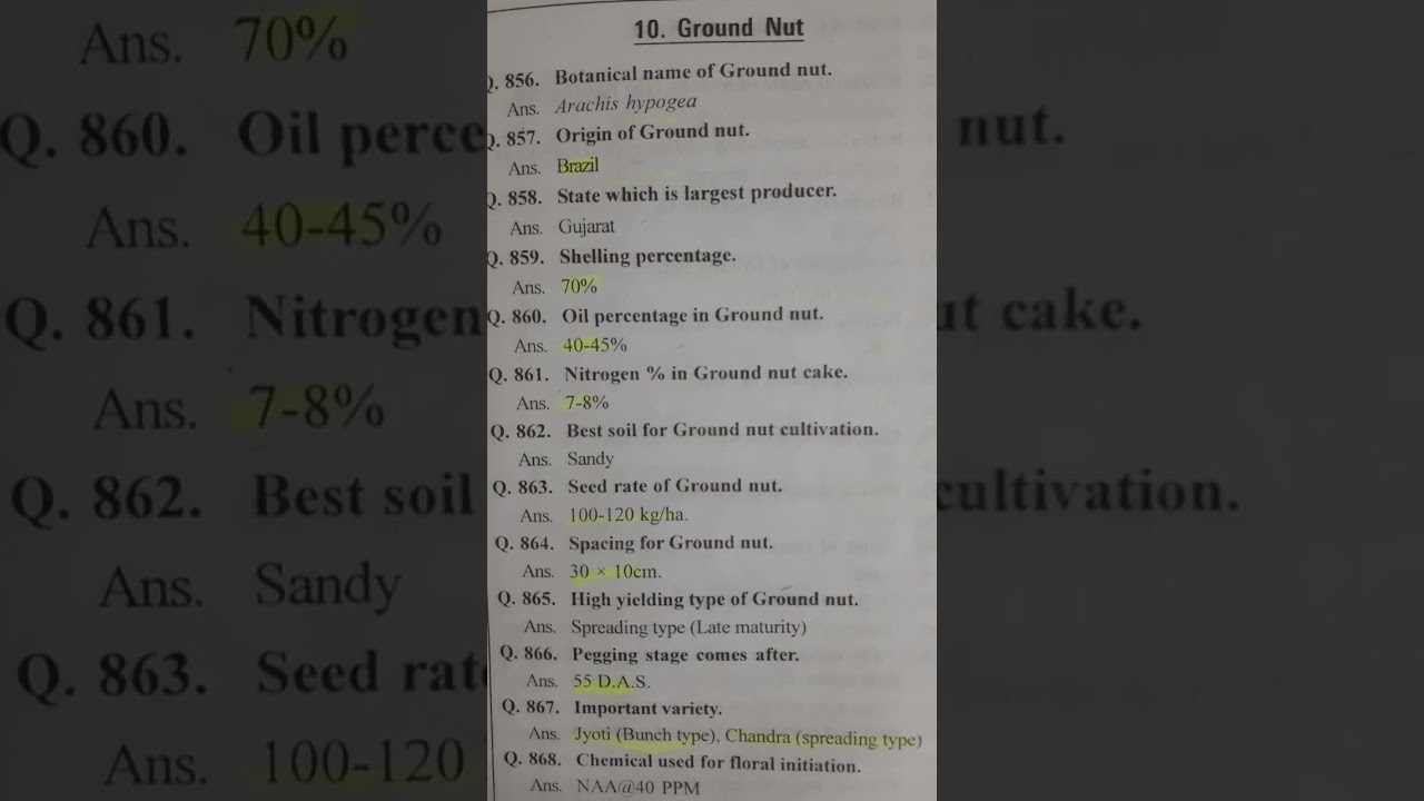 Objective Questions for Groundnut #general Agriculture # Question for JRF-SRF, NET, #viral #ICAR
