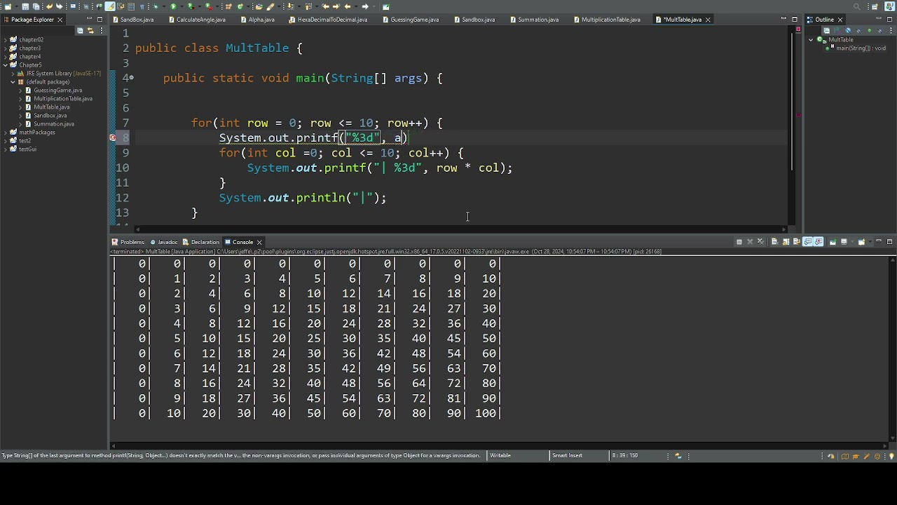 CIS 150 Nested Loops - Example Multiplication Table