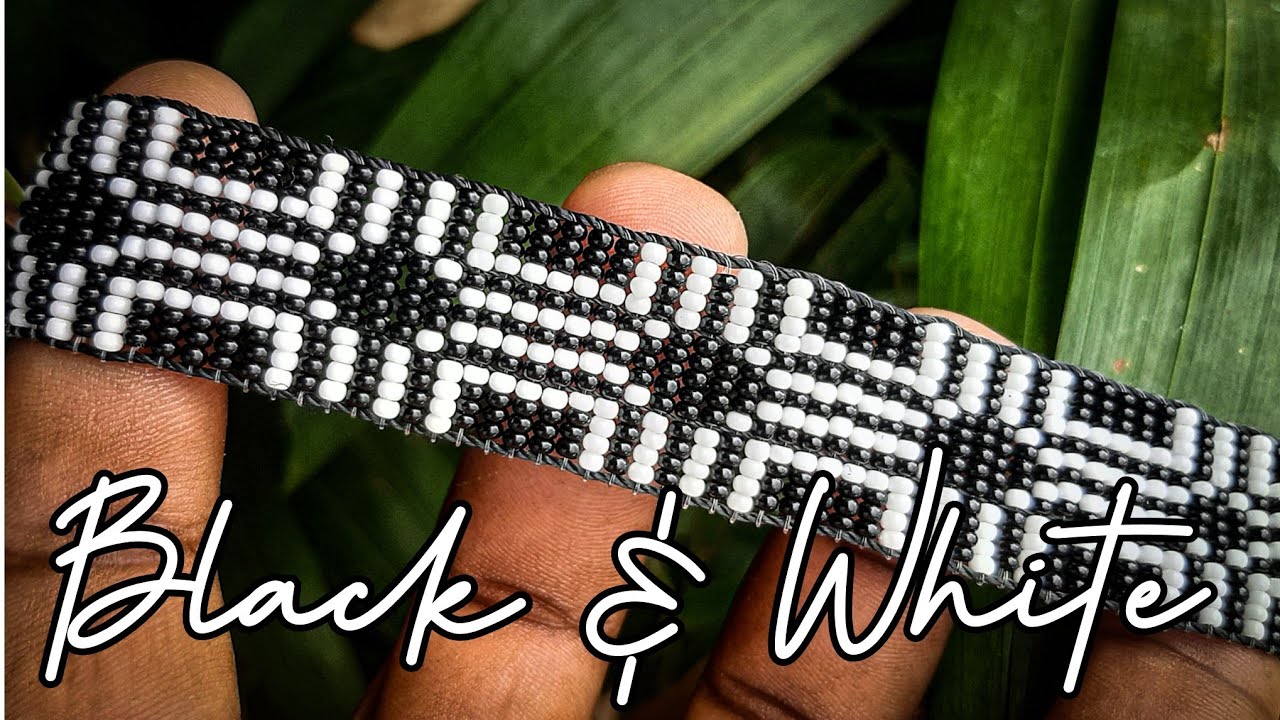 Black and white loom Friendship Bracelet design  made from beads