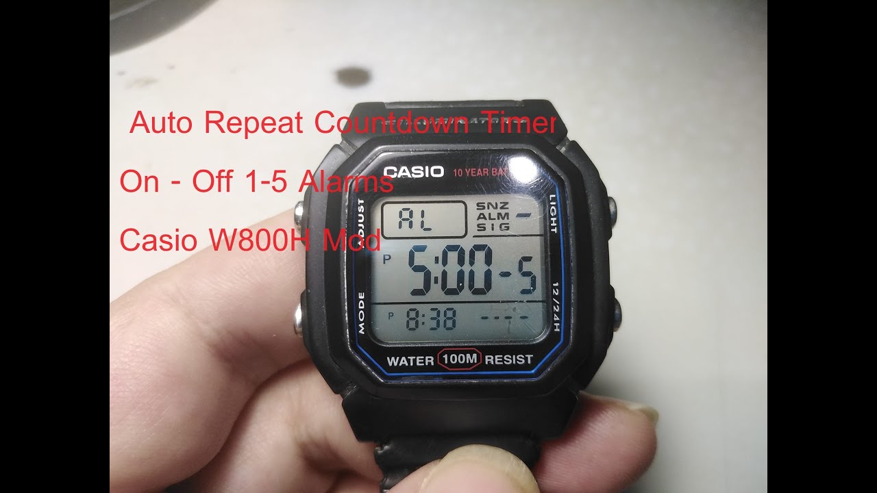 นาฬิกา Casio W800H ที่ปลดล็อคฟังก์ชั่น การใช้งาน Auto Repeat Countdown Timer การเปิดปิดปลุก 5 ครั้ง