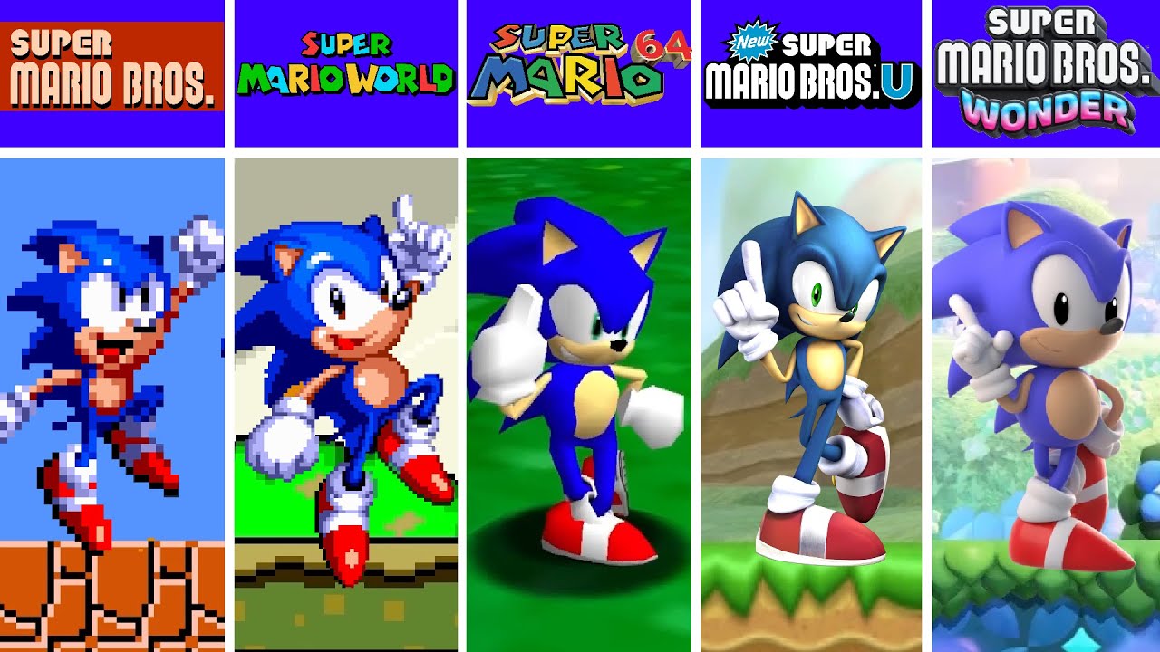 Evolution of Sonic Winning Levels, Course Clear! in Super Mario Games (1985-2024)