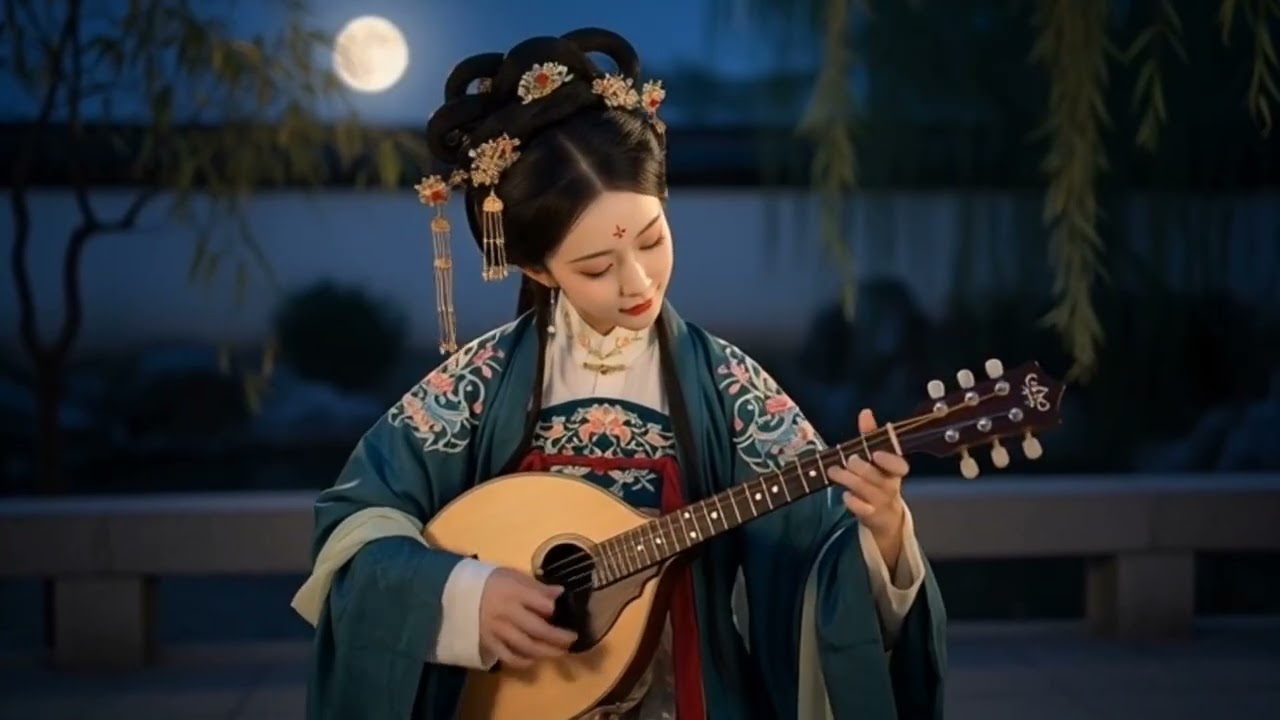 Elegant Beauty Playing Music in a Peaceful Night