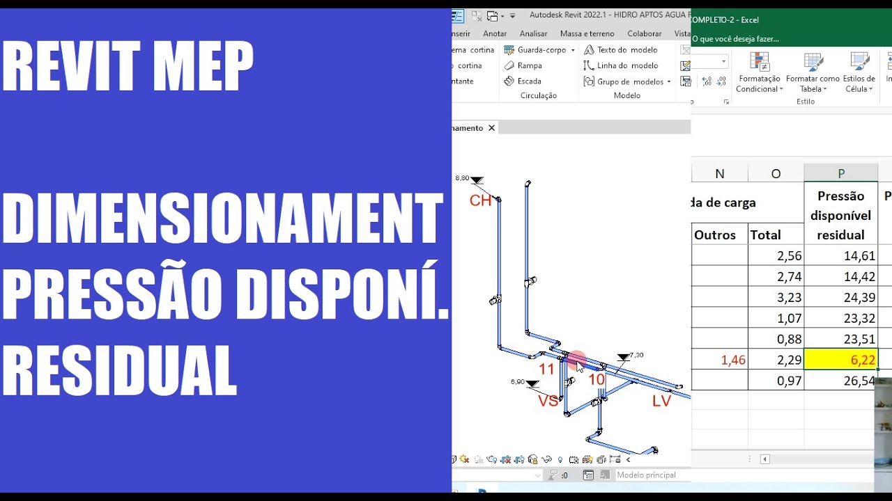 Aula 18 Revit MEP Exemplo Agua Fria, dimensionamento, pressão disponível residual, perda de carga