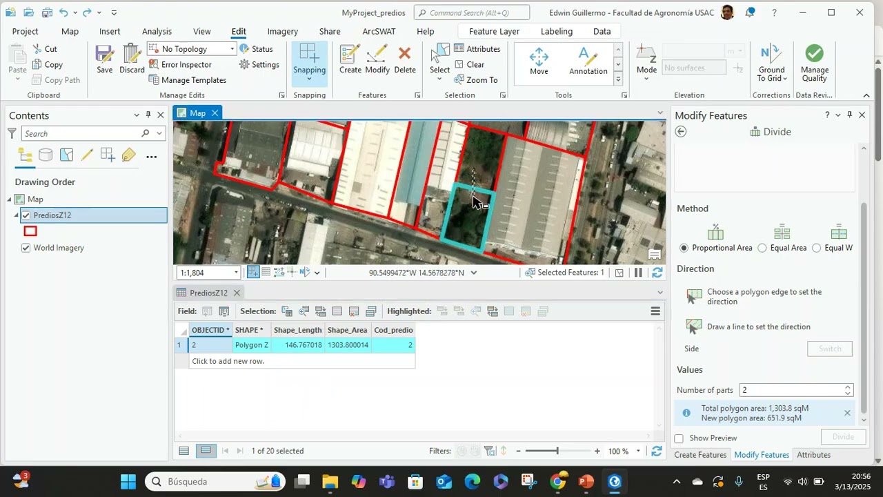 3. Modificación geométrica de predios catastrales en Arcgis Pro (merge y divide)