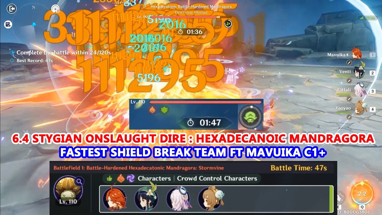 6.4 Stygian Onslaught Dire : Hexadecanoic Mandragora Fastest Shield Break Team ft Mavuika C1+