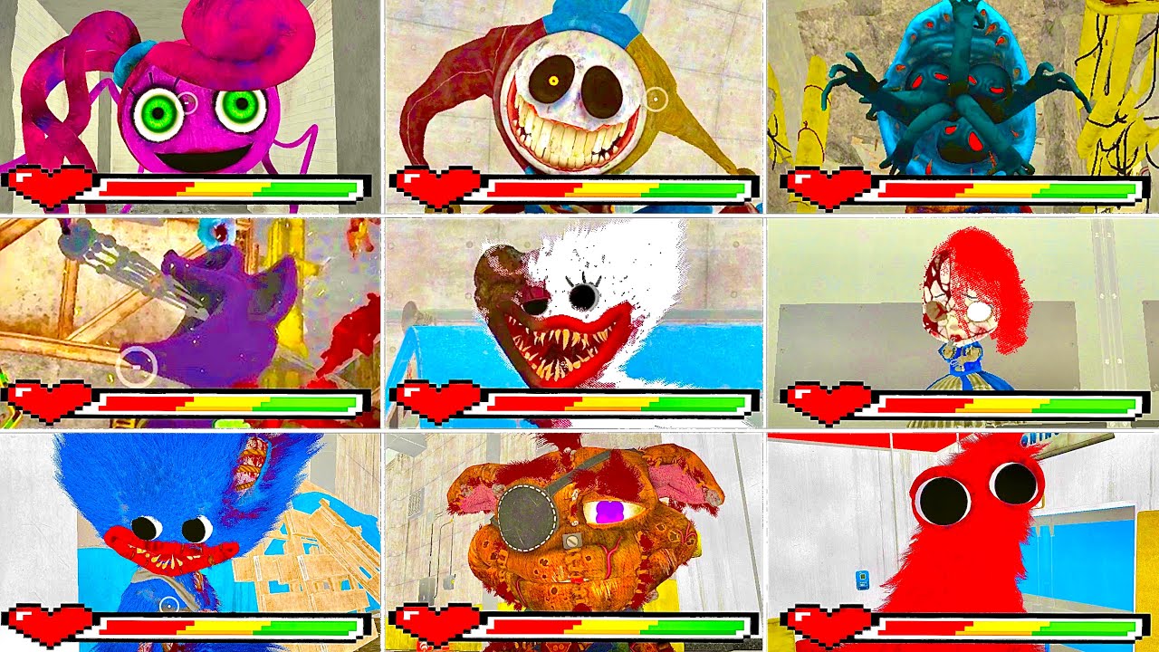 Poppy Playtime Chapter 1~5: All BOSSES Death & CHASE Scenes with HealthPOINTS in Full Bright Mode