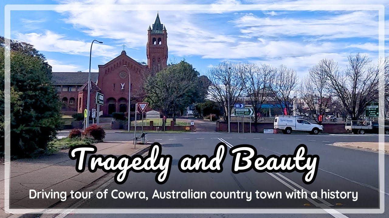 Tragedy and beauty, a driving tour of Cowra, town in Country New South Wales, Australia