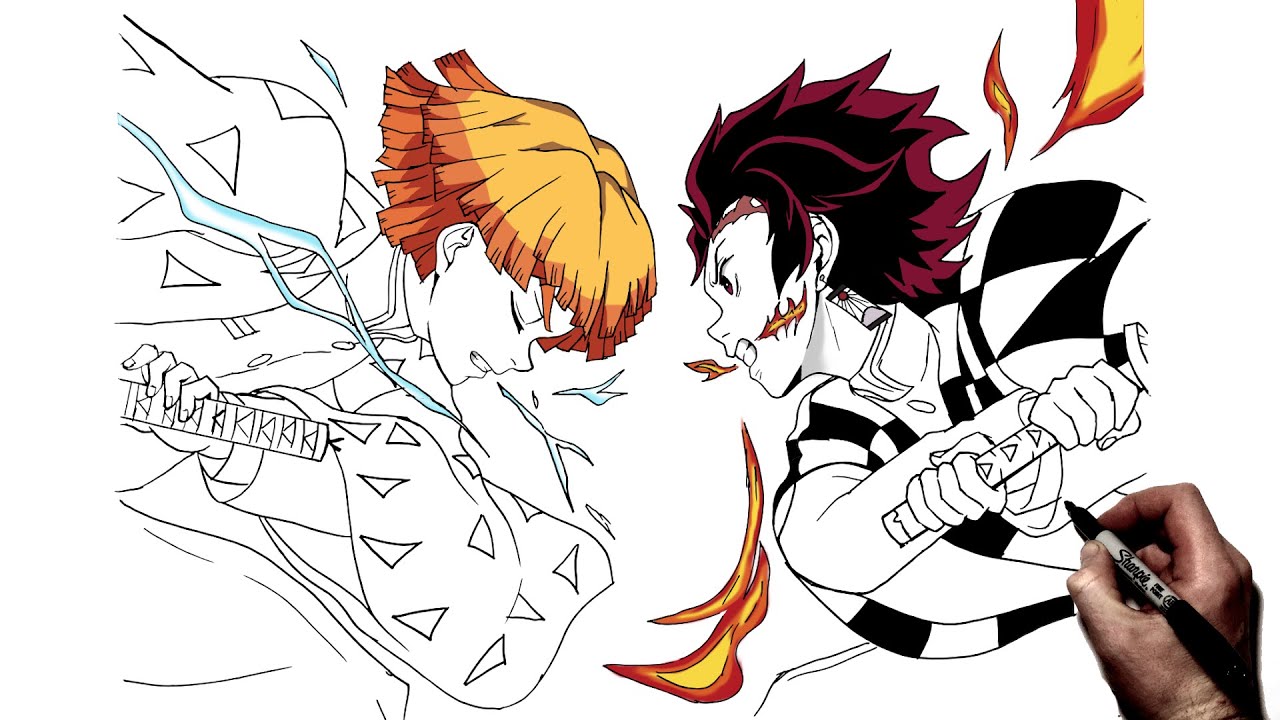 How To Draw Tanjiro Vs Zenitsu | Step By Step | Demon Slayer