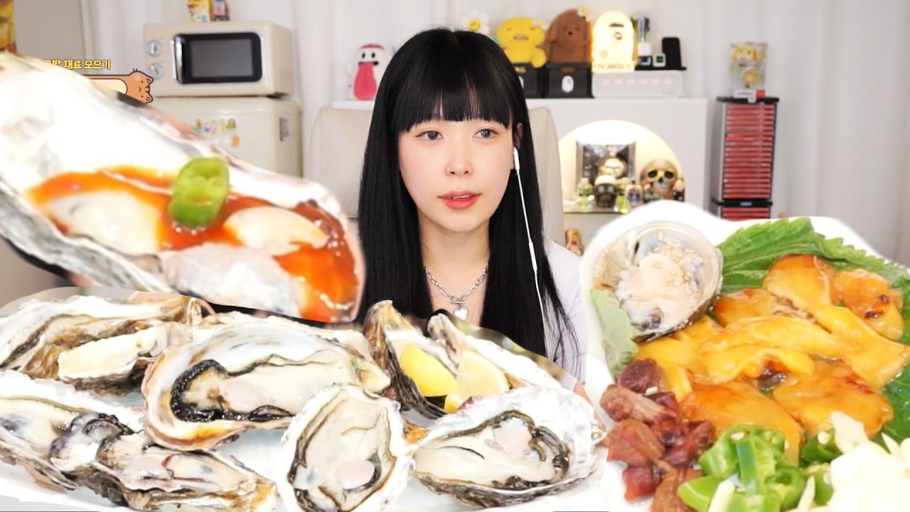 Что внутри устрицы? 🐚 Мукбанг из сырых устриц (Аваби, Морской спринт) 🦪 K-Seafood ASMR