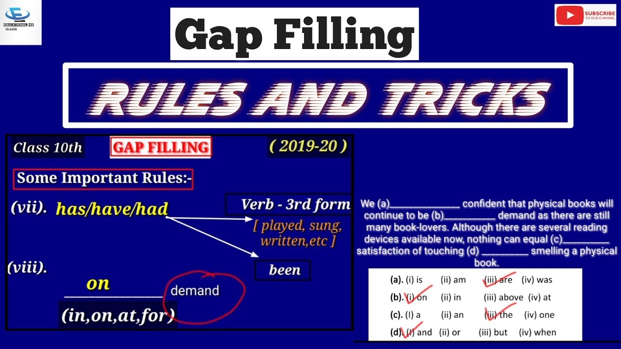 Gap Filling| Class 9th and 10th| Tricks and Rules | in Hindi (2020)